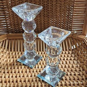 Faceted Crystal Ball Pillar Candlesticks